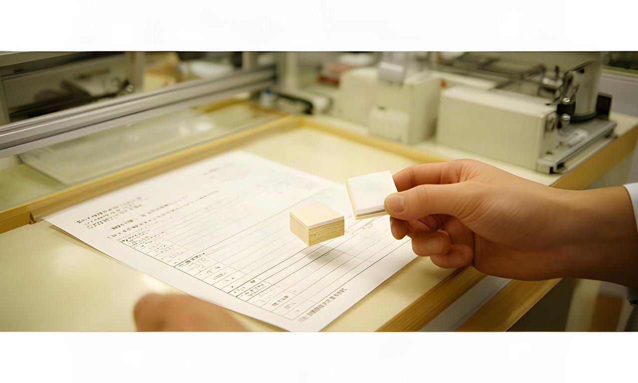 製造現場で記録用紙と製品を照らし合わせる作業者の手元
